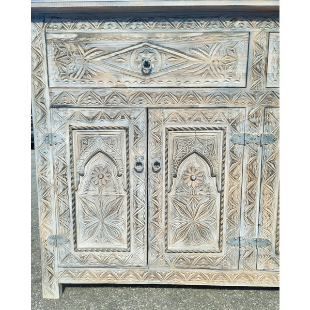 2020s White Wash Handmade Moroccan Berber‑Style Wooden Sideboard For Sale - Image 5 of 9