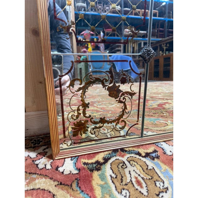 1960s Art Nouveau Bistro Mirror in Venetian Verre Églomisé, 1960s For Sale - Image 5 of 9
