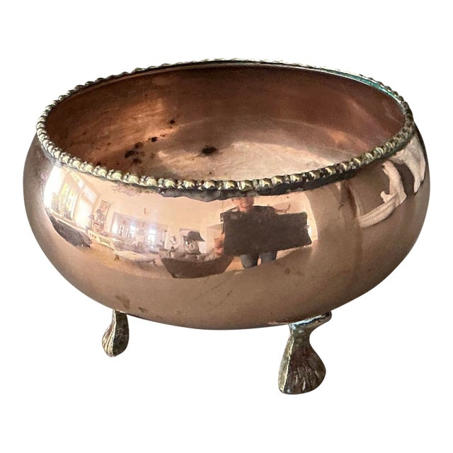 Antique Footed Copper Bowl For Sale
