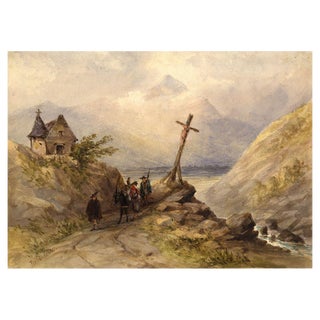 William Oliver RI, Spanish Travellers on a Coastal Path, Early 19th Century, Watercolour For Sale