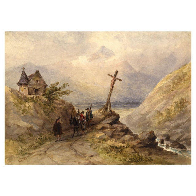 William Oliver RI, Spanish Travellers on a Coastal Path, Early 19th Century, Watercolour For Sale