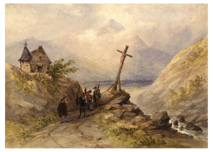 William Oliver RI, Spanish Travellers on a Coastal Path, Early 19th Century, Watercolour