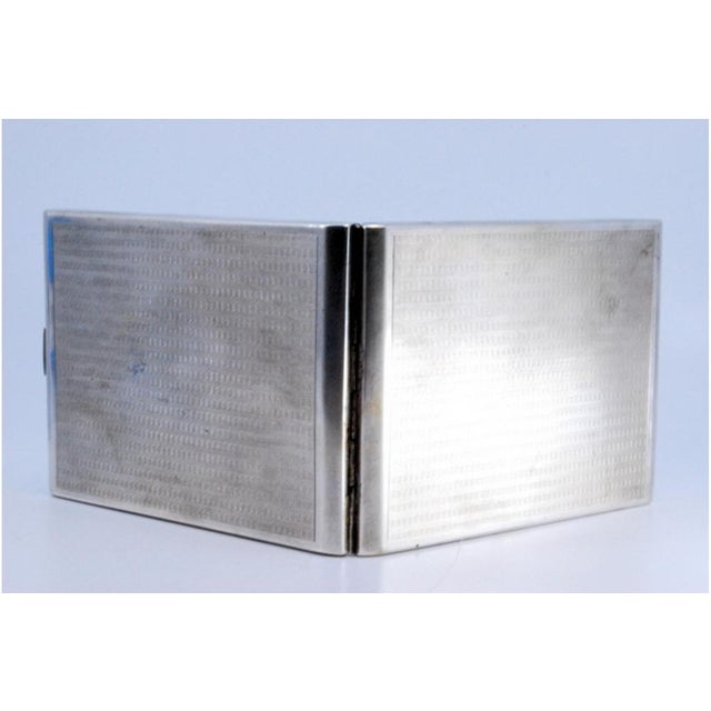 Guilloche Silver Cigarette Case with Gold Interior and Hinged Lid For Sale - Image 5 of 8