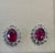 Metal 4 Carat Oval Treated Ruby & 1.2 Ct Diamond Stud Earrings 14 Karat White Gold For Sale - Image 7 of 8