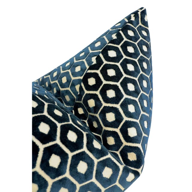 20" Navy Blue Paloma Cut Velvet Pillows - a Pair For Sale - Image 4 of 5
