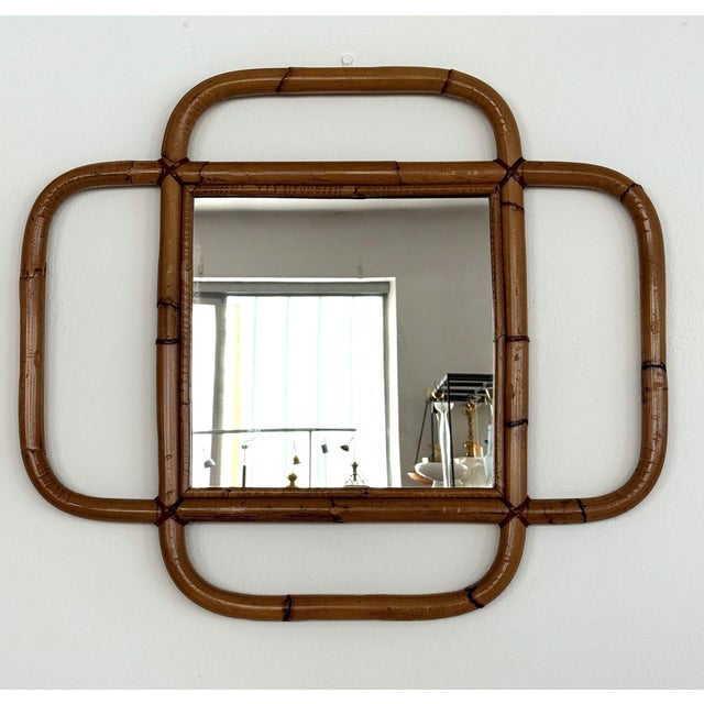 Large Italian Organic Wall Mirror in Rattan and Bamboo, 1970s For Sale - Image 4 of 15