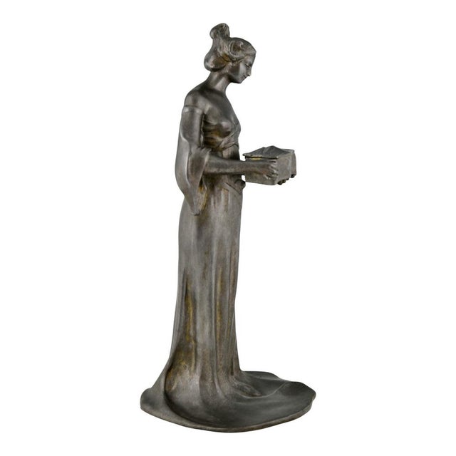 Matte, Lady with Casket, 1900s, Pewter For Sale - Image 3 of 10