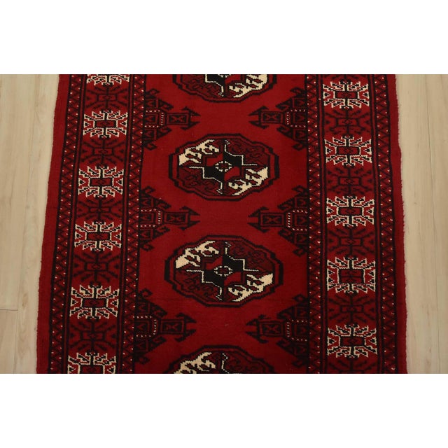 2000 - 2009 Turkmen Runner 2’7” X 9’6” Red Wool Vintage Tribal Hand-Knotted Oriental Rug For Sale - Image 5 of 11