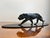 Beautiful art deco bronze sculpture of a panther from france around 1930. Bronze, dark gray-black patina. Standing on an...