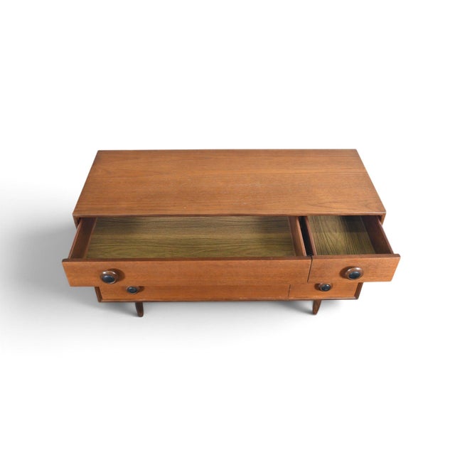 Mid 20th Century Mid 20th Century Low Six Drawer Teak Dresser With Leather Pulls For Sale - Image 5 of 8
