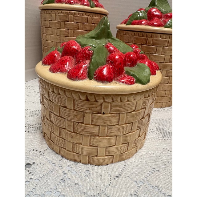 1970s Vote Rage 1970s Strawberry Basket Ceramic Canisters, Set of Four For Sale - Image 5 of 10