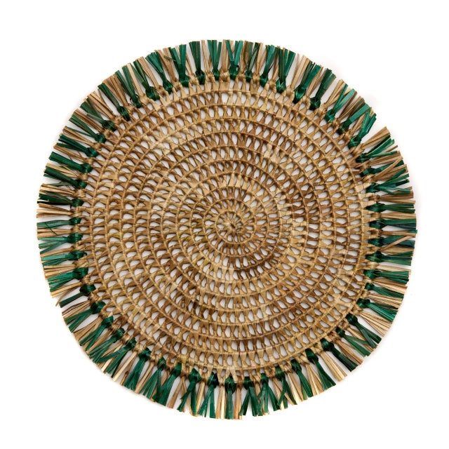Deborah Rhodes Fringe Raffia Placemats, Green, Set of 4 Chairish