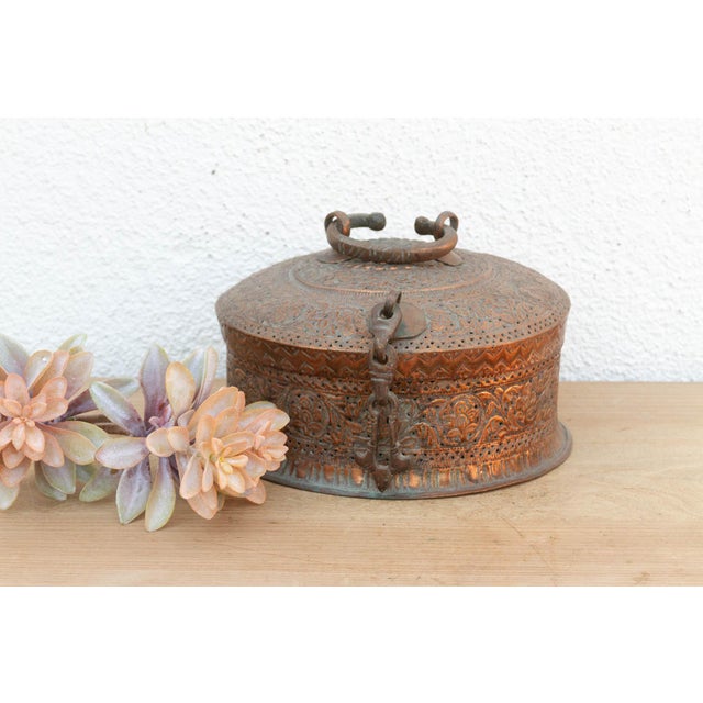 Antique Pierced Copper Indian Dowry Box For Sale - Image 11 of 11