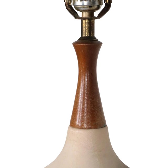 Wood Pr. Mid Century Ceramic Table Lamps C. 1950's For Sale - Image 7 of 12