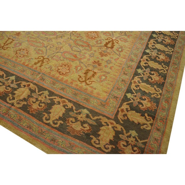1890s Tan Camel Foliate Antique Indian Amritsar Rug 11'9" X 19'6" Knotted Pile Wool Carpet For Sale In New York - Image 6 of 6