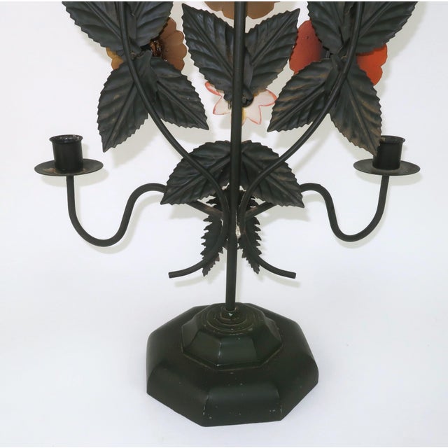 Mod Metal Tole Flower Candle Holder Candelabra, 1960's For Sale - Image 9 of 14