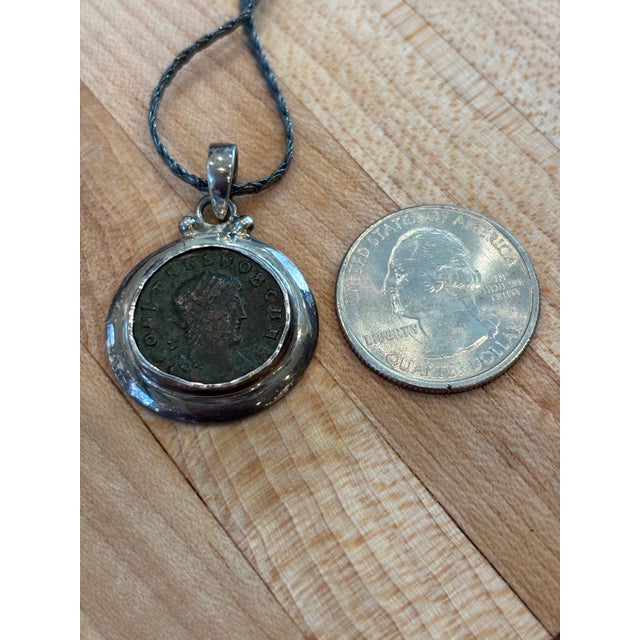 Antique Roman Coin Pendant W Smooth Silver Bezel Setting For Sale - Image 10 of 11