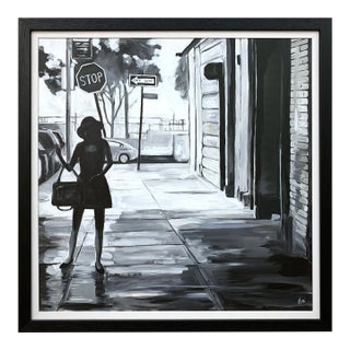 Black & White Female Figure Manhattan Woman in New York by British Urban Artist For Sale