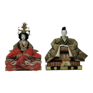 Gofun Meiji Period Hina Japanese Emperor and Empress Dolls with Provenance - a Pair For Sale