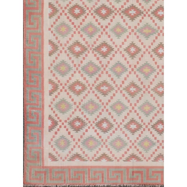 Mid 20th Century Large Vintage Indian Designer Cotton Dhurrie in Muted Pastel Colors 10'6 X 19'4 For Sale In Atlanta - Image 6 of 8