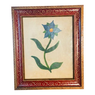 American Antique Folk Art Naive Flower Painting Framed For Sale