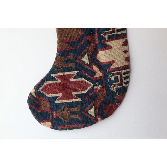 Early 20th Century Holiday Stocking Made From Antique Wool Rug – Artisan Woven Elegance For Sale - Image 5 of 6