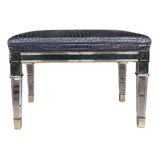Caracole Classic Silver and Gold Bench in Crocodile Pattern by Hickory Park For Sale