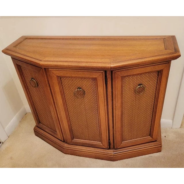 Brown 1970's American Pecan and Rattan Console Cabinet For Sale - Image 8 of 10
