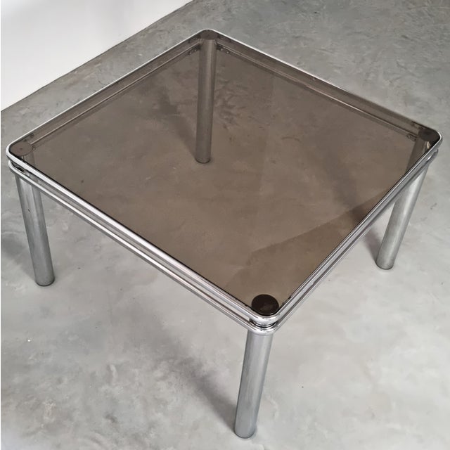 1970s Italian Mid-Century Modern Tubular Chrome and Smoke Glass Dining Table, 1970s For Sale - Image 5 of 7