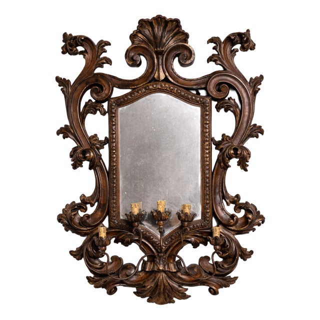 Large Louis XV Venetian Wall Mirror with Five Light Arms, 1890s For Sale