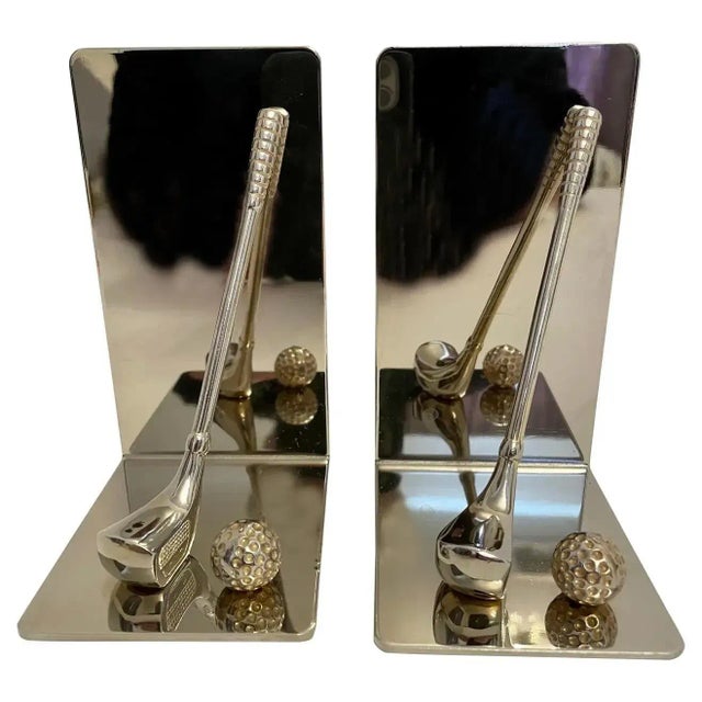 Brass and Chrome Golf Club Bookends - A Pair For Sale - Image 10 of 11