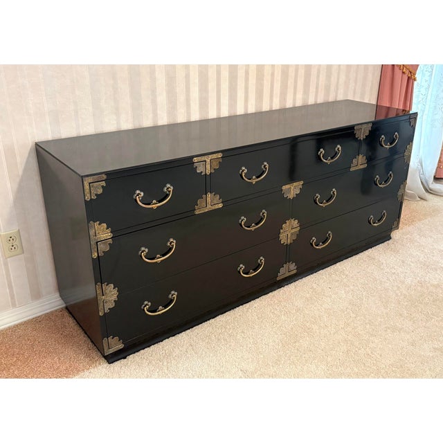Chokin Art Collection Black Lacquered/Brass Asian Style Campaign Dresser For Sale - Image 6 of 6