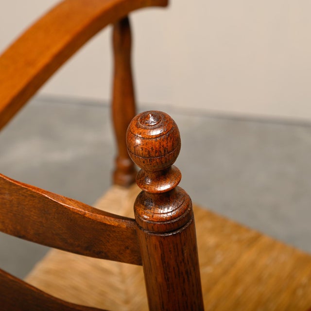 Brown Set of Rustic Armchair and Stool in Stained Oak and Rush, 1950s For Sale - Image 8 of 18