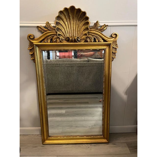 Mid 20th Century Large Vintage Hollywood Regency Giltwood Shell Motif Wall Mirror For Sale - Image 12 of 12
