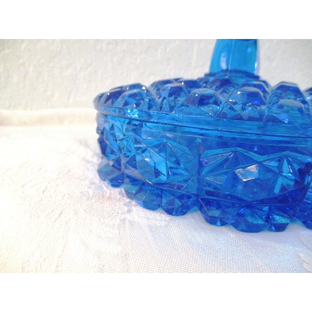 Mid-Century Lazer Blue Cut Glass Lidded Divided Bowl For Sale In West Palm - Image 6 of 9