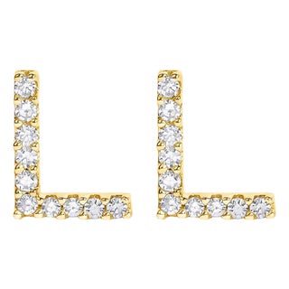 10K Yellow Gold 1/10 Cttw Diamond 'L' Initial Stud Earring For Sale