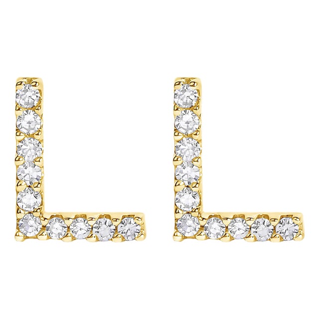 10K Yellow Gold 1/10 Cttw Diamond 'L' Initial Stud Earring For Sale