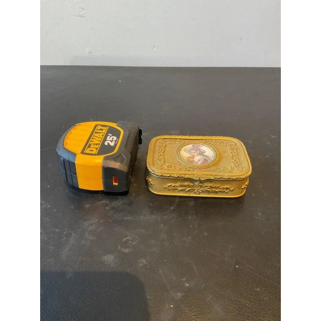 1850s French bronze portrait box. Portrait on paper, signed Leroy