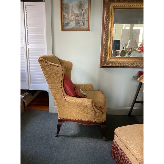 1960s Wing Chair With Ottoman and 2 Pillows Included For Sale - Image 5 of 13
