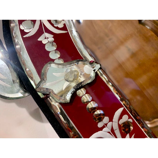 Small Venetian Red Cut to Clear Glass Mirror With Engraved Designs For Sale - Image 11 of 15