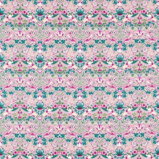 Morris & Co Strawberry Thief Fabric in Miami Strip For Sale