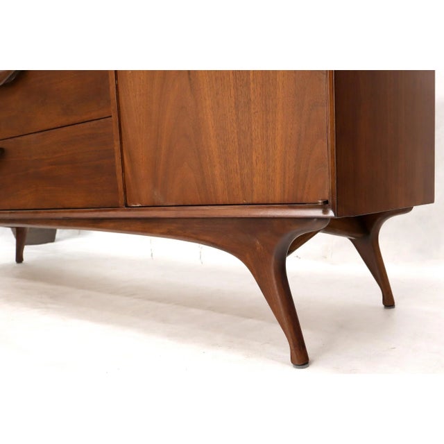 Mid-Century Modern Sculptural Legs Long 9 Drawers Walnut Credenza Dresser with Doors For Sale - Image 3 of 13