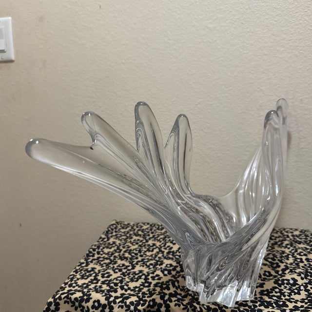 1980s Vintage Art Vannes France Crystal Swirl Splash Wing Centerpiece Bowl For Sale - Image 5 of 6