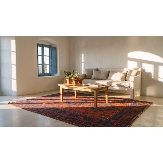1930s Red Rust Geometric Tribal Hand Knotted Antique Caucasian Kazak Rug 6' X 7' Wool Carpet For Sale - Image 9 of 9