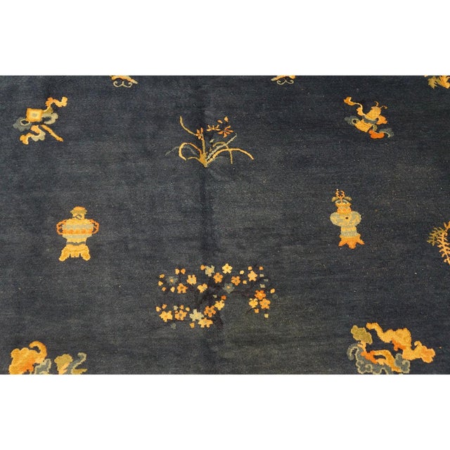 Antique Chinese Peking Rug Classic Greek Key Hand Knotted Wool 1920s 9'1" X11'8" For Sale - Image 9 of 9