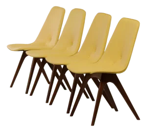 Yellow Teak Dining Chairs by Van Os, 1950s, Set of 4