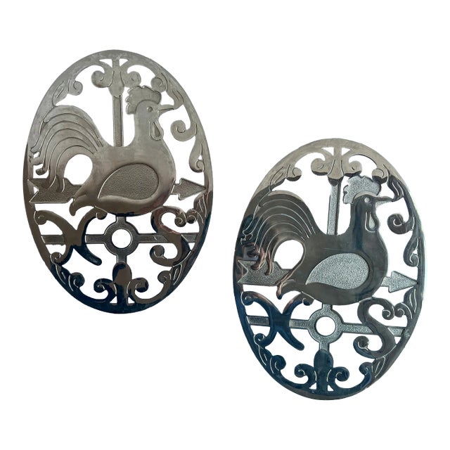 Italian Silverplate Trivets With Chicken Motif For Sale
