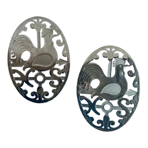 Italian Silverplate Trivets With Chicken Motif
