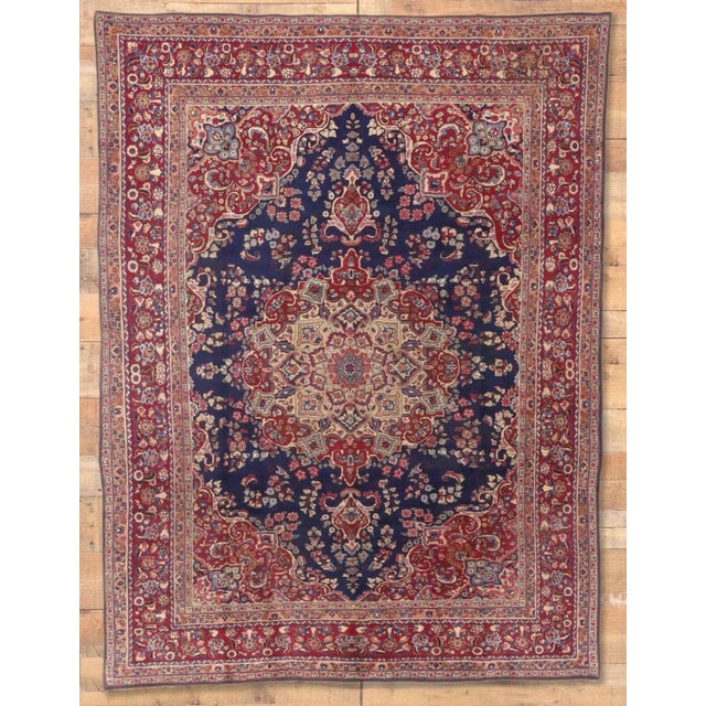 Navy Blue Vintage Persian Mashhad Rug - 09'04 X 12'07 For Sale - Image 8 of 8