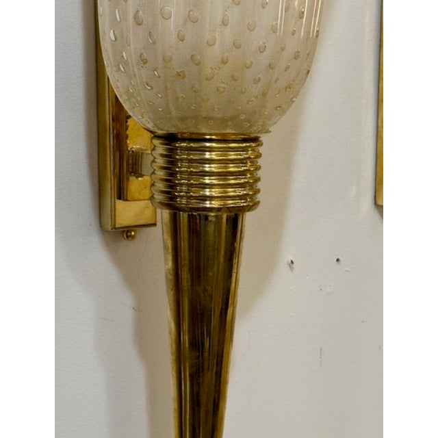 Pair of Modern Brass and Murano Glass Cone Form Sconces For Sale In Dallas - Image 6 of 6